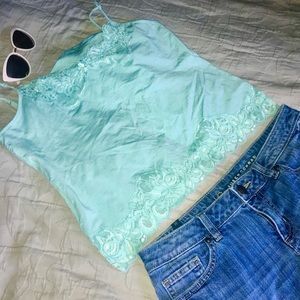 Sexy Blue beaded lace boho cami crop top